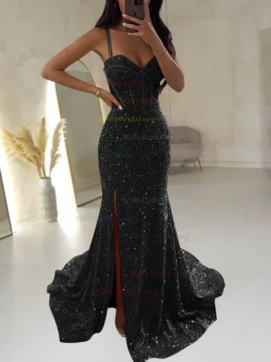 Sheath Column Sweetheart Black Sequin Prom Dress With Slit Sheath Column Sweetheart Black Sequin Prom Dress With Slit