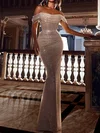 Sheath/Column Off-the-shoulder Sparkly Sequin Prom Dresses With Ruched #UKM020115649
