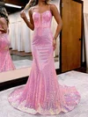 Mermaid V-neck Sparkly Sequin Corset Prom Dresses #UKM020115657