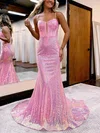 Trumpet/Mermaid Sweep Train V-neck Sequined Prom Dresses #UKM020115657