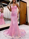 Trumpet/Mermaid Sweep Train V-neck Sequined Prom Dresses #UKM020115657