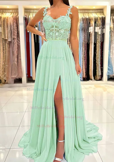 A Line Mint Green Lace Long Prom Dresses, Mint Green Lace Formal Graduation  Evening Dresses EP1392