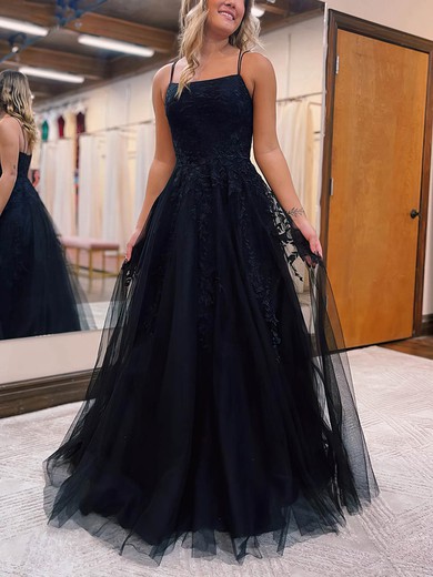 Ball Gown/Princess Floor-length Square Neckline Tulle Appliques Lace Prom Dresses #UKM020115665