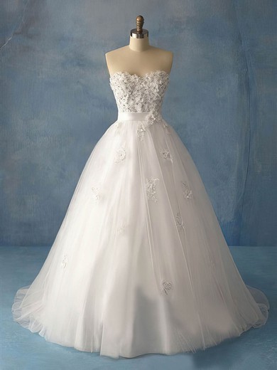 Ball Gown Sweetheart Tulle Sweep Train Wedding Dresses With Sashes / Ribbons #00018897