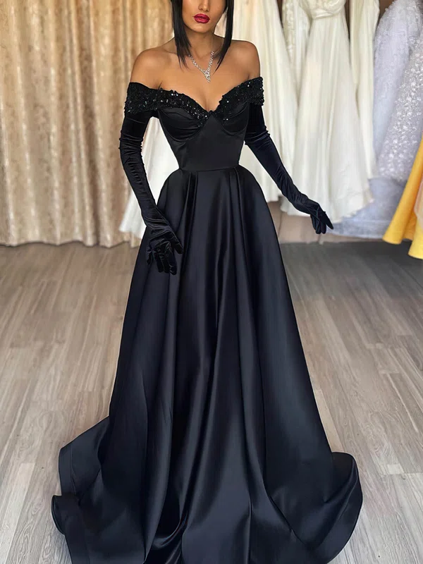 Ball Gown/Princess Off-the-shoulder Satin Sweep Train Evening Dresses With Beading PT020115677