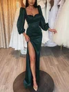 Dark Green Ruched Long Sleeve Satin Split Corset Dress PT020115680