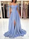A-line Off-the-shoulder Glitter Sweep Train Prom Dresses With Split Front #UKM020115683