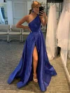Ball Gown/Princess One Shoulder Satin Floor-length Prom Dresses With Beading #UKM020115695