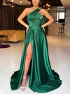 Ball Gown/Princess One Shoulder Satin Sweep Train Prom Dresses With Beading #UKM020115703