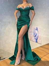 Sheath/Column Off-the-shoulder Satin Prom Dresses With Ruched #UKM020115718