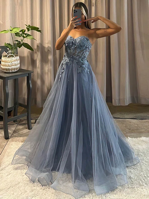 Ball Gown/Princess Sweetheart Tulle Floor-length Prom Dresses With Pearl Detailing #UKM020115750