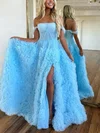 Ball Gown Off-the-shoulder Tulle Floor-length Tiered Prom Dresses #UKM020115753