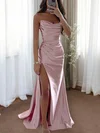 Pretty Mermaid Strapless Satin Corset Prom Dresses with Ruched #UKM020115774