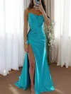 Pretty Mermaid Strapless Satin Corset Prom Dresses with Ruched #UKM020115780