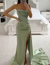 Mermaid Strapless Satin Corset Prom Dresses with Ruched #UKM020115787