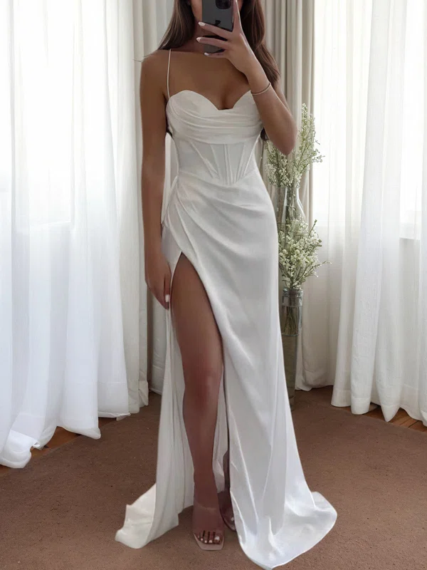 Sweetheart Corset Satin Fitted Prom Dresses with Ruched #UKM020115788