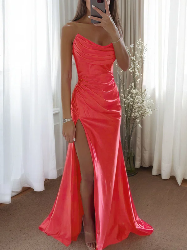 Pretty Mermaid Strapless Satin Corset Prom Dresses with Ruched #UKM020115789