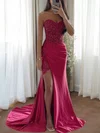 Mermaid Sweetheart Satin Corset Prom Dresses with Appliques #UKM020115799