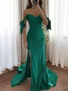 Mermaid Off-the-shoulder Ruched Satin Prom Dresses #UKM020115802