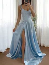A-line Cowl Neck Satin Prom Dresses with Slit #UKM020115807