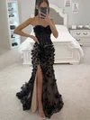 Mermaid Strapless Lace Floral Prom Dresses #UKM020115814