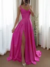 A-line Cowl Neck Satin Prom Dresses with Slit #UKM020115825