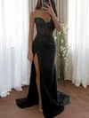 Mermaid Strapless Corset Glitter Tulle Prom Dresses #UKM020115828