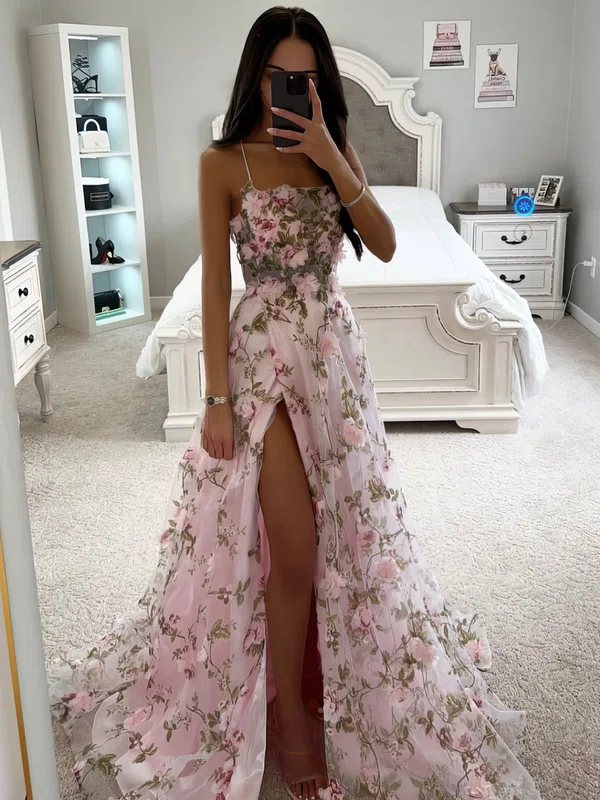 Princess Tulle Floral Prom Dresses with Slit #UKM020115832