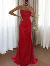 Fitted One Shoulder Satin Ruched Prom Dresses with Slit #UKM020115836