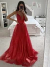Ball Gown/Princess Sweep Train V-neck Glitter Prom Dresses #UKM020115838
