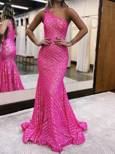 Mermaid One Shoulder Sparkly Sequin Prom Dresses #UKM020115899