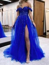 Ball Gown Off-the-shoulder Tulle Prom Dresses With Appliques #UKM020115910