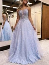 Square Neckline Tulle Floor-length Appliques Lace Prom Dresses #UKM020115917
