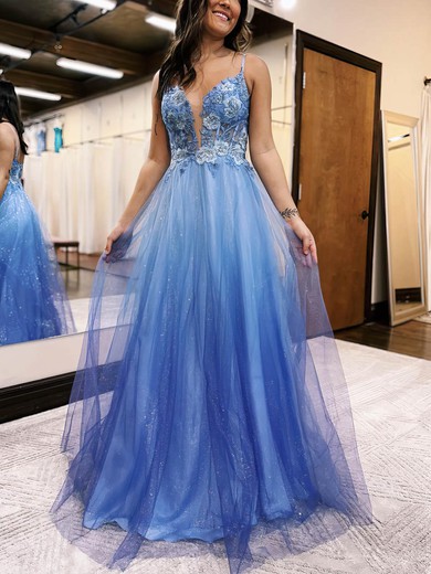 Ball Gown/Princess Floor-length V-neck Glitter Appliques Lace Prom Dresses #UKM020115921