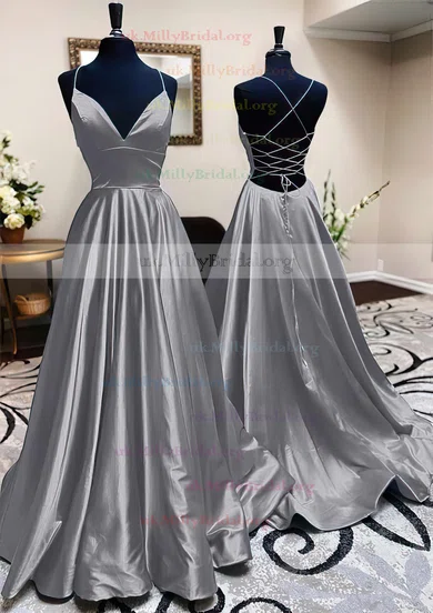 Silver satin evening on sale gown