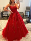 Ball Gown Scoop Neck Tulle Sweep Train Appliques Lace Prom Dresses #UKM020115953