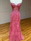 Trumpet/Mermaid Sweetheart Tulle Sweep Train Appliques Lace Prom Dresses #UKM020115972