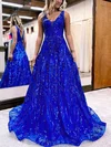 Ball Gown V-neck Glitter Sweep Train Prom Dresses #UKM020116004