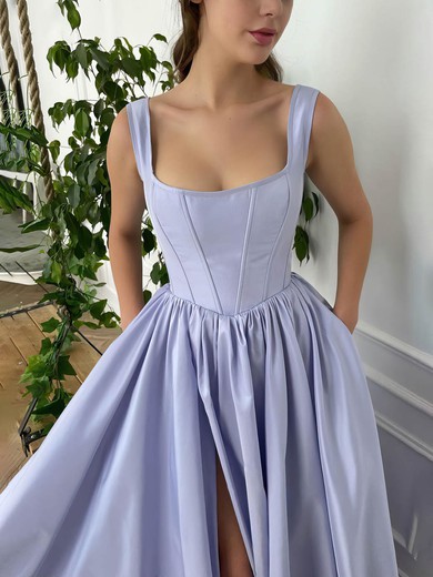 Ball Gown/Princess Square Neckline Satin Floor-length Prom Dresses With Split Front #UKM020116017