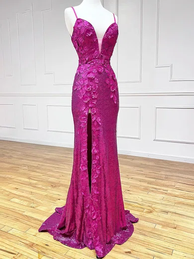 Mermaid V-neck Backless Sparkly Sequin Prom Dresses With 3D Floral #UKM020116029