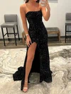 Sheath/Column Strapless Sparkly Velvet Sequin Prom Dresses #UKM020116034