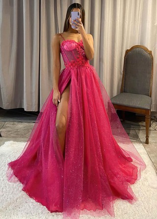 Ball Gown Sweetheart Glitter Sweep Train Appliques Lace Prom Dresses ...