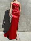 Sheath/Column One Shoulder Satin Prom Dresses With Ruched #UKM020116055