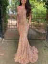 Trumpet/Mermaid Sweep Train V-neck Velvet Sequins Sexy Prom Dresses #UKM020116069