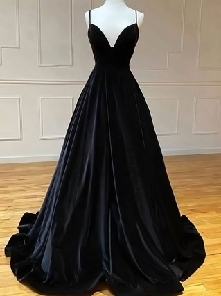 Ball Gown V-neck Satin Floor-length Pockets Prom Dresses | MillyBridal