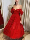 Ball Gown Off-the-shoulder Tulle Ankle-length Ruffles Prom Dresses #UKM020116074