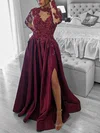 Ball Gown/Princess High Neck Satin Tulle Sweep Train Prom Dresses With Appliques Lace #UKM020116097