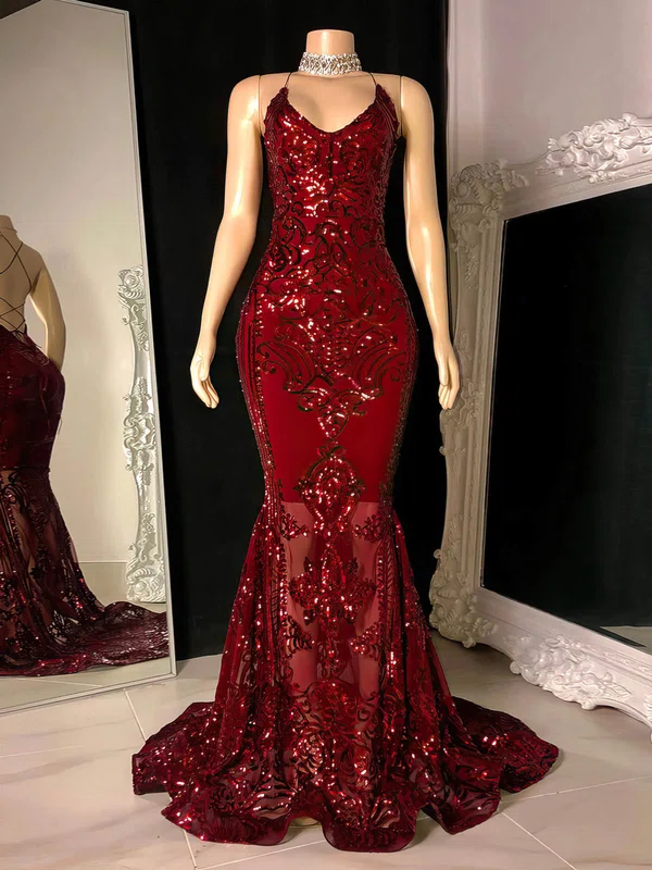 Trumpet/Mermaid V-neck Sequined Sweep Train Sequins Prom Dresses ...