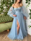 Ball Gown Off-the-shoulder Tulle Prom Dresses With Puff Sleeve #UKM020116108