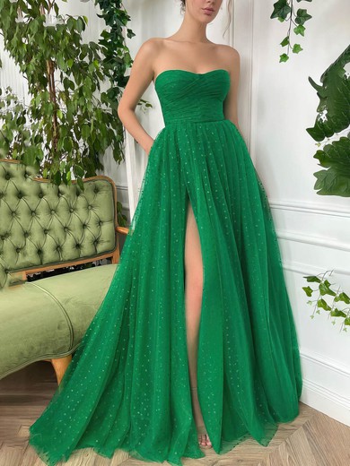 Ball Gown/Princess Sweetheart Tulle Sweep Train Prom Dresses With Pockets #UKM020116113